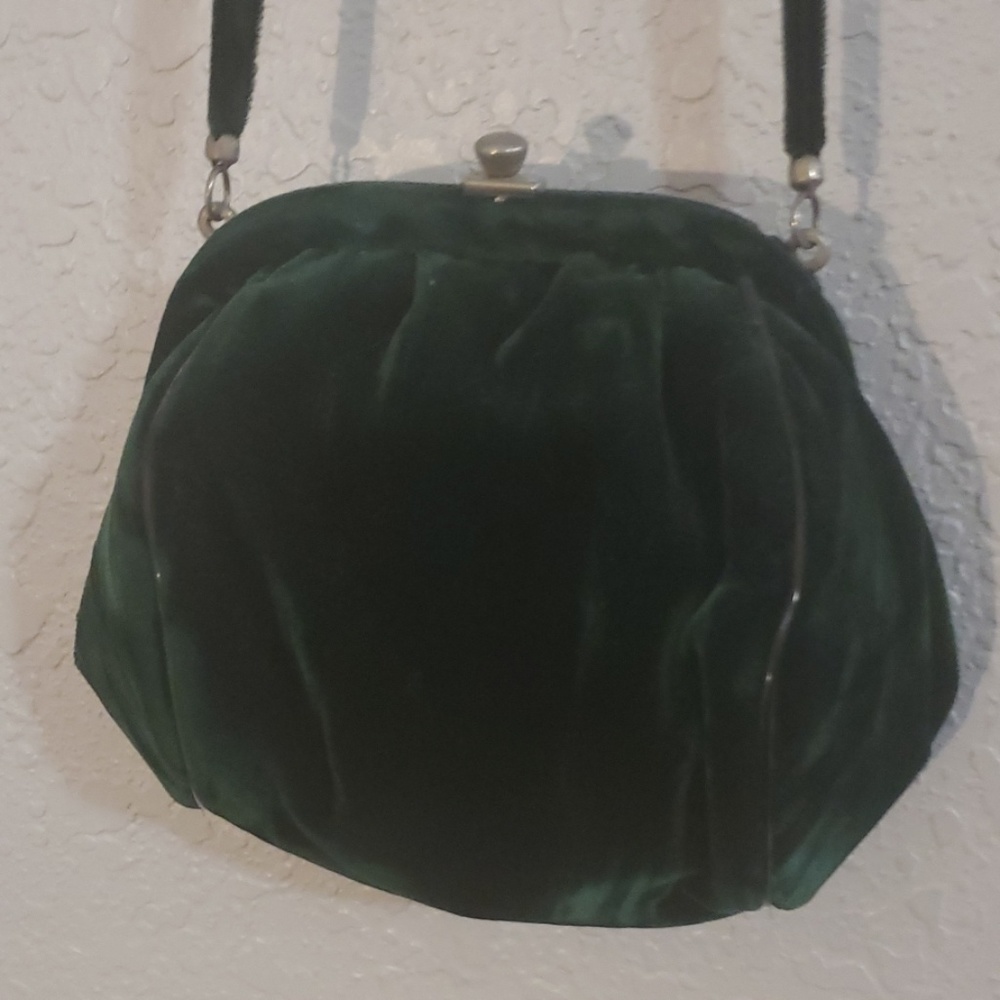 RARE Vintage 1950's Dark Green Velvet Purse